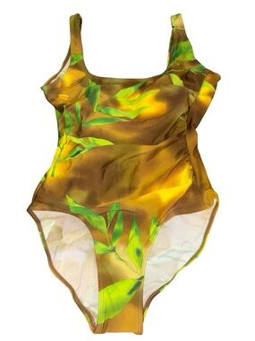 Sabree One Piece Swimsuit Size 8 NWT Tropical Leaf Print Ruched Side Scoop Neck